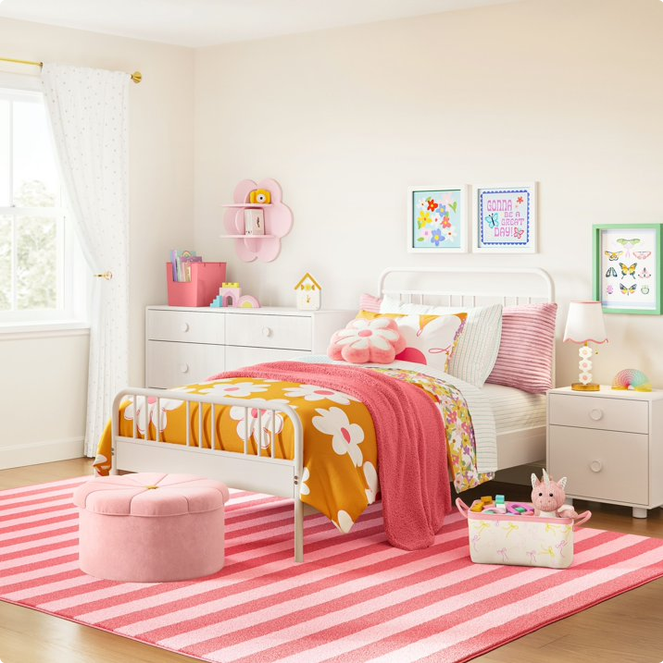 Mainstays Kids Washable Tufted Pink Stripe Area Rug, 8 ft x 10 ft