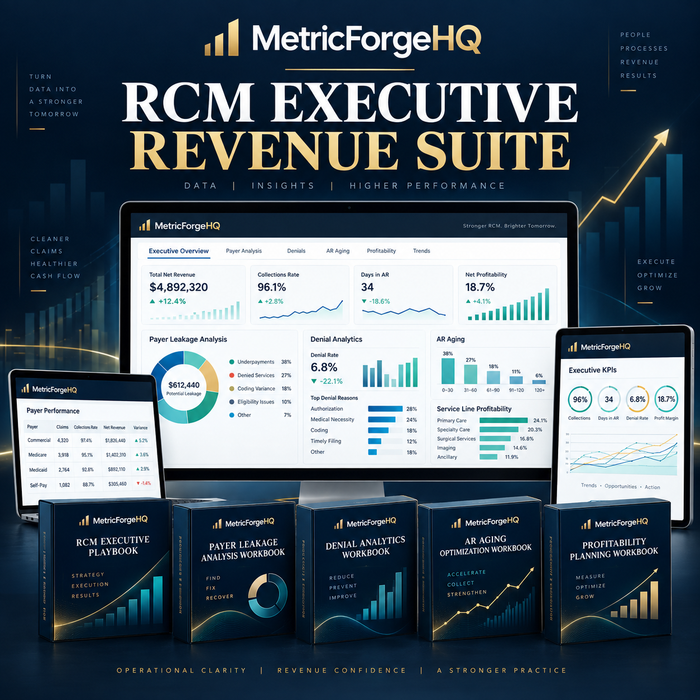 MetricForgeHQ RCM Executive Revenue Suite digital bundle product mockup