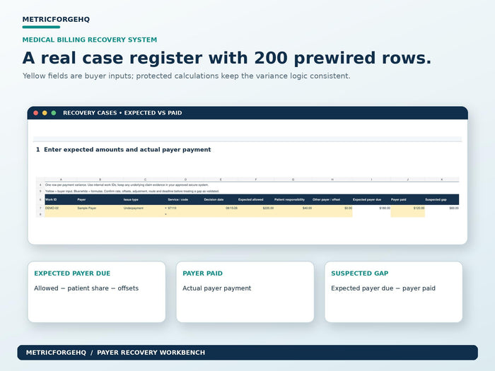 Medical Billing Underpayment Tracker Excel - product preview 5