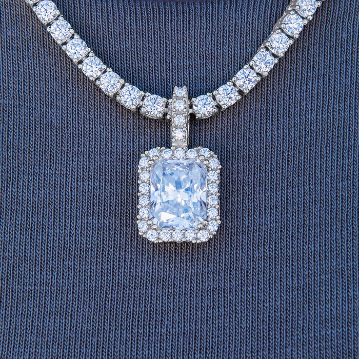 Men's Moissanite Micro Diamond Stone Pendant in White Gold Vermeil