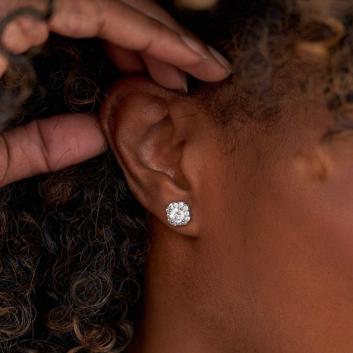Micro Clustered Moissanite Earrings in White Gold Vermeil