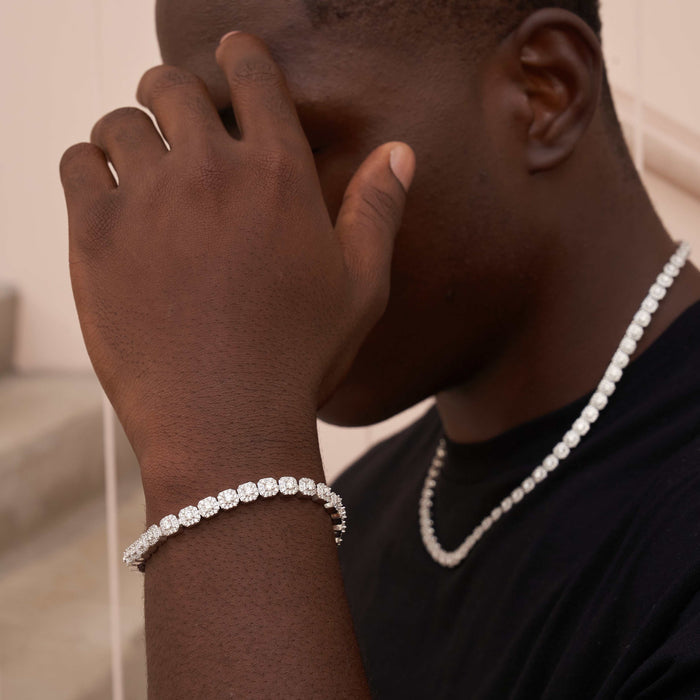 Micro Clustered Tennis Chain + Bracelet Bundle in White Gold