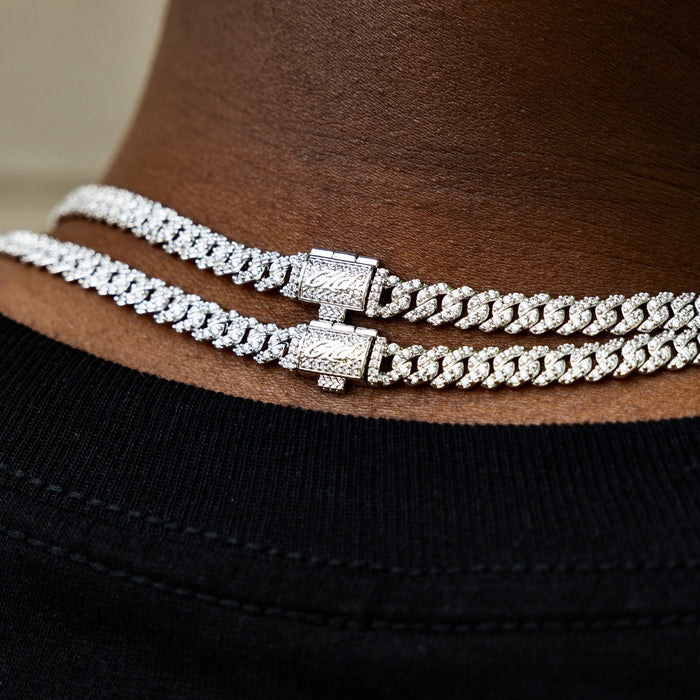Micro Diamond Prong Chain + Bracelet Bundle in White Gold - 6mm