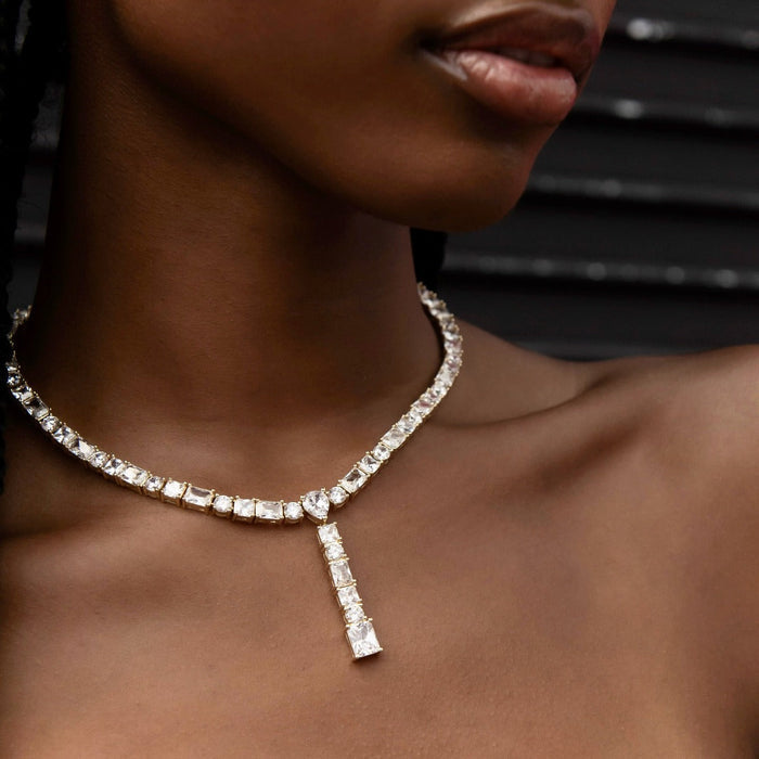Multi Stone Lariat Necklace in Yellow Gold