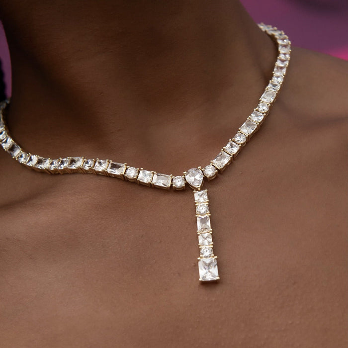 Multi Stone Lariat Necklace in Yellow Gold