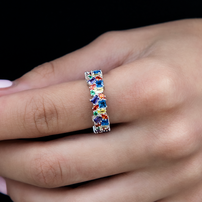 Multicolor Gemstone Ring - White Gold Vermeil