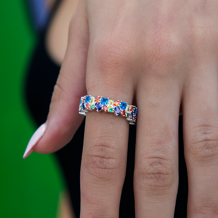Multicolor Gemstone Ring - White Gold Vermeil