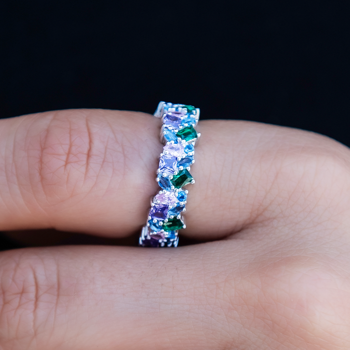 Multicolor Royal Gemstone Ring - White Gold Vermeil