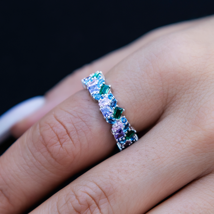 Multicolor Royal Gemstone Ring - White Gold Vermeil