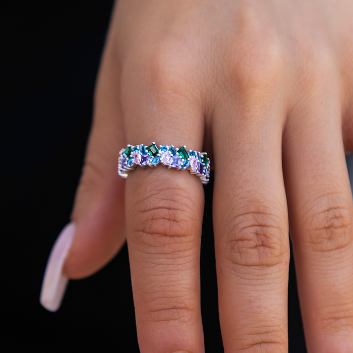 Multicolor Royal Gemstone Ring - White Gold Vermeil