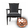 Neoclassical Upholstered Arm Chair Nailhead Trim Carved Wood Gray Velvet