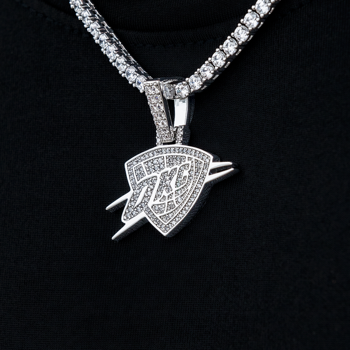 Oklahoma City Thunder OKC Official NBA Micro Logo Pendant in White Gold