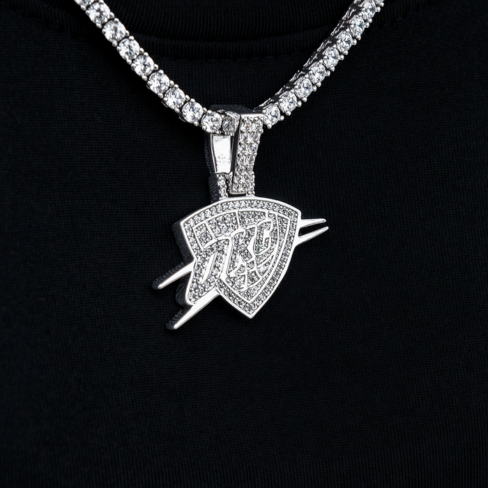 Oklahoma City Thunder OKC Official NBA Micro Logo Pendant in White Gold