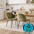 Olive Green Velvet Dining Chairs (Set of 2) – Modern Curved Back w/ Black Metal Legs