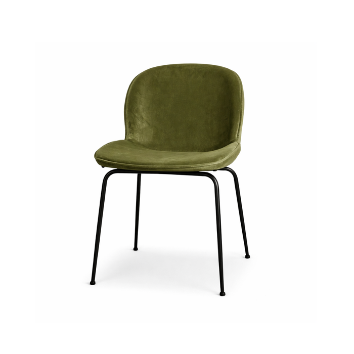 Olive Green Velvet Dining Chairs (Set of 2) – Modern Curved Back w/ Black Metal Legs