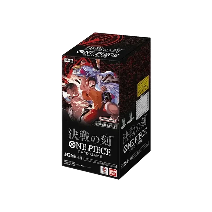 Bandai One Piece Trading Card Game Booster-Box "The Time of Battle JP" mit mehreren Karten sichtbar