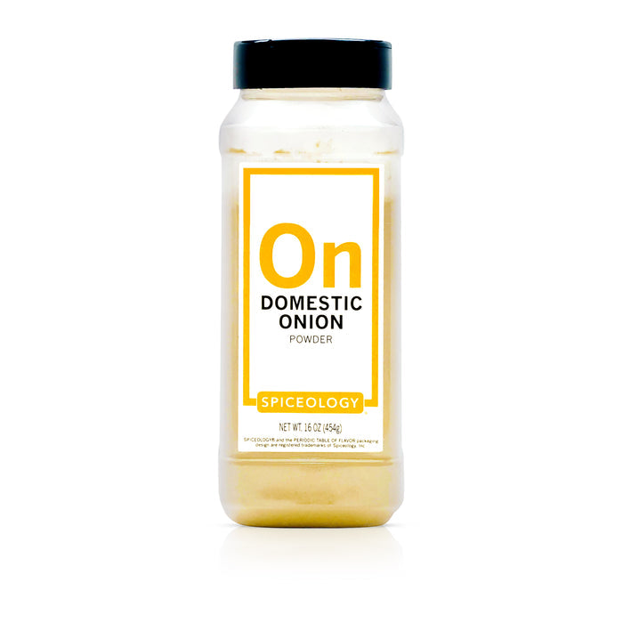Spiceology domestic onion powder bottle on a white background