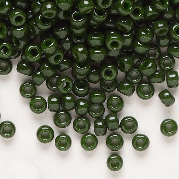 Opaque Outside-Dyed Olive Green Miyuki Rocailles #6 - 25 gm
