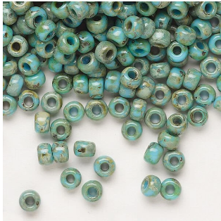 Opaque Picasso Turquoise Blue Miyuki Rocailles #6 - 25 gm