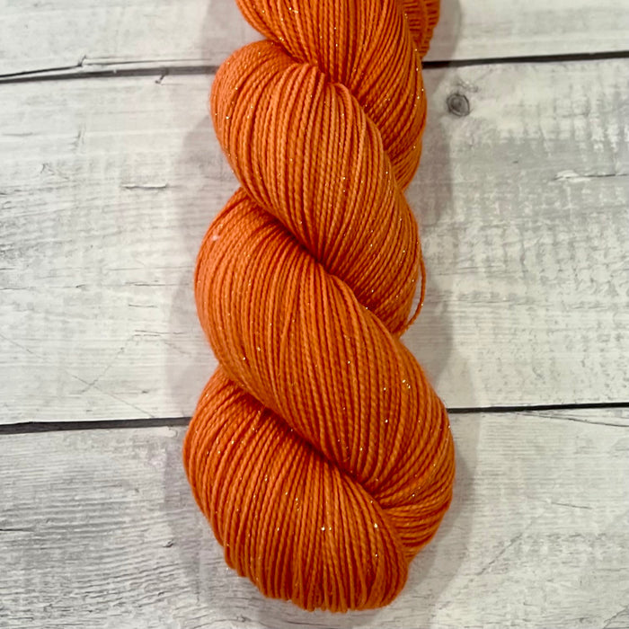 "Orange Dahlia" Deluxe Sparkle Fingering Hand-dyed Yarn
