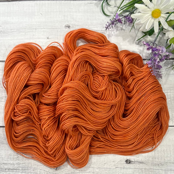 "Orange Dahlia" Deluxe Sparkle Fingering Hand-dyed Yarn