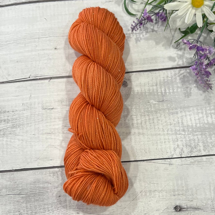 "Orange Dahlia" Deluxe Sparkle Fingering Hand-dyed Yarn