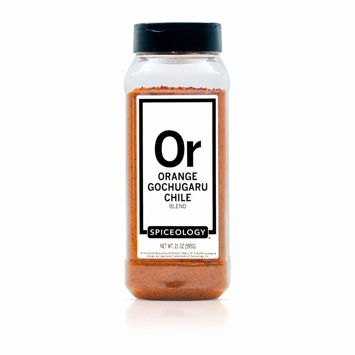 Spiceology Orange Gochugaru Chile blend bottle on a white background