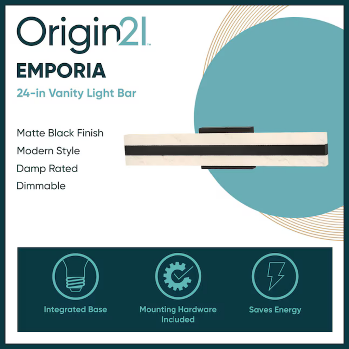 Origin 21 Emporia 24-in 1 Light Matte Black Bathroom Vanity Light Bar