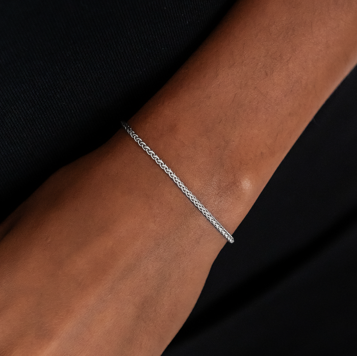 Palm Chain Necklace + Bracelet Bundle in White Gold- 2mm
