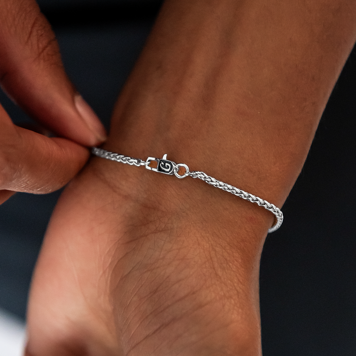 Palm Chain Necklace + Bracelet Bundle in White Gold- 2mm