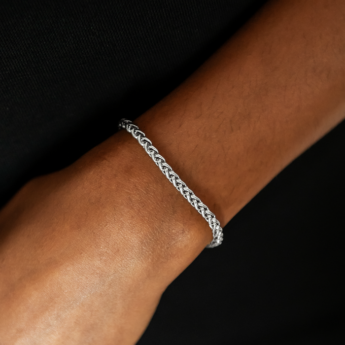 Palm Chain Necklace + Bracelet Bundle in White Gold- 4mm
