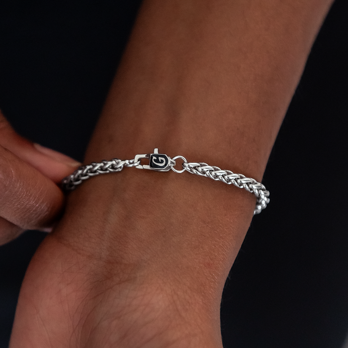 Palm Chain Necklace + Bracelet Bundle in White Gold- 4mm