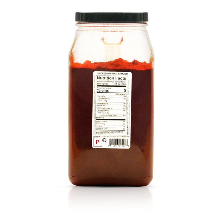 Back view of Spiceology Smoked Paprika, Ground nutrition facts and ingredient information.