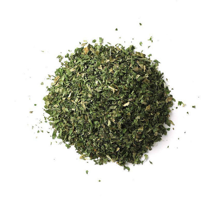 Closeup of dark green flakes