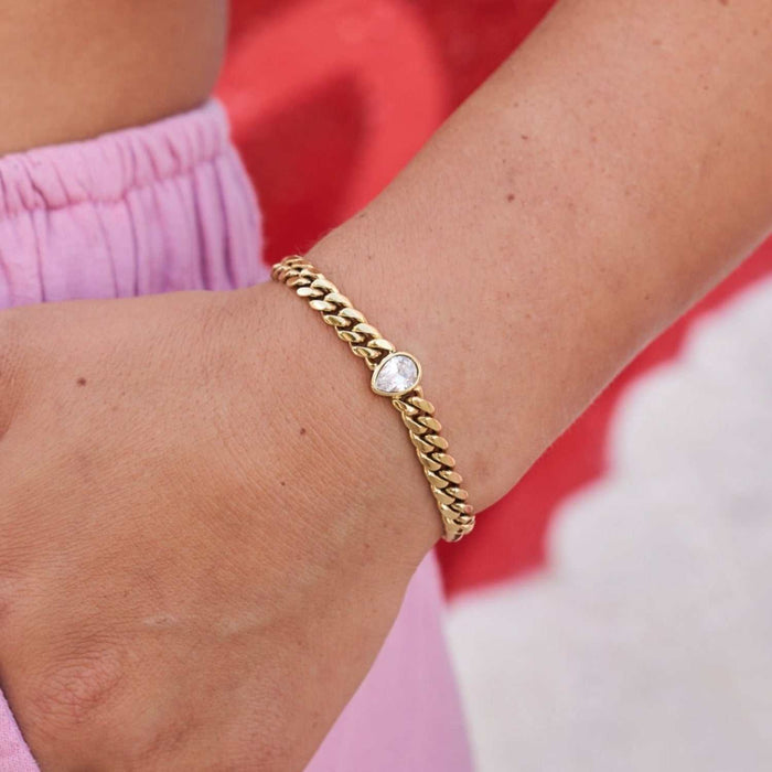 Pear Cut Stone Miami Cuban Bracelet - Gold