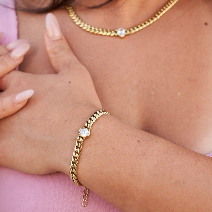 Pear Cut Stone Miami Cuban Bracelet - Gold