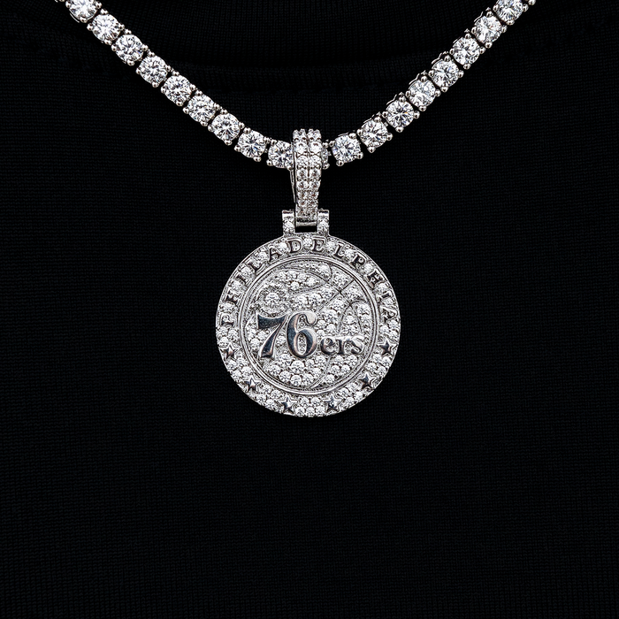 Philadelphia 76ers Official NBA Micro Logo Pendant in White Gold