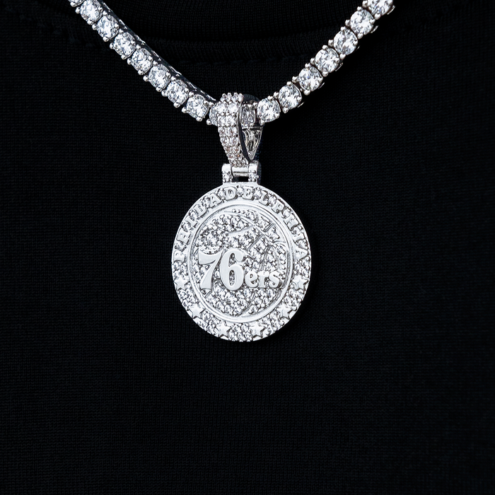 Philadelphia 76ers Official NBA Micro Logo Pendant in White Gold