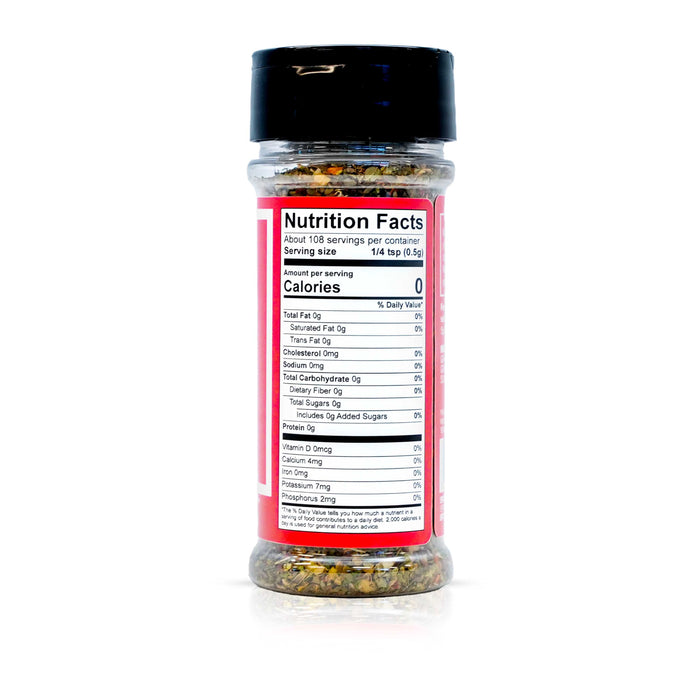Side view of Spiceology Pizza Pie salt-free nutrition facts