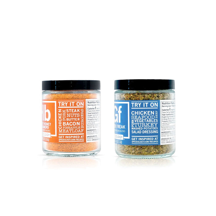 Two jars of Spiceology Pizza Bundle blends on a white background