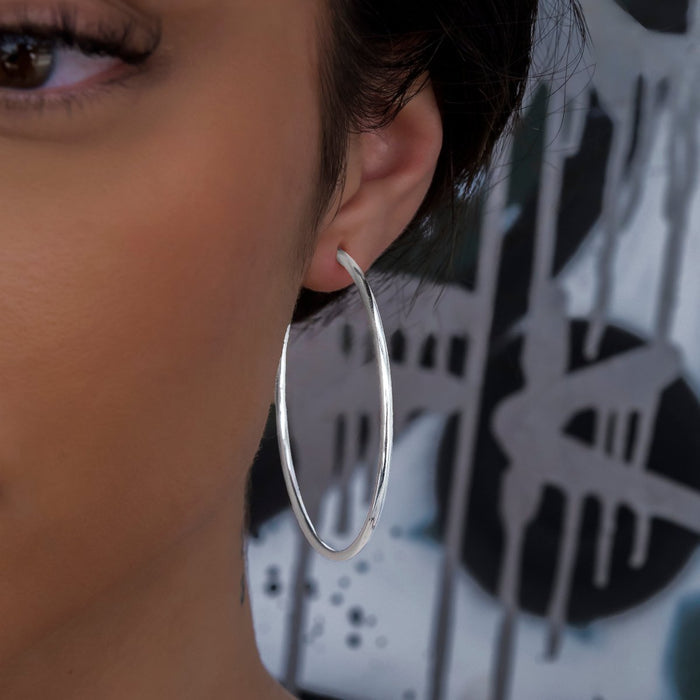 Plain Hoop Earrings in White Gold