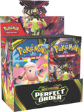 Pokémon ME03: Perfect Order Display von The Pokémon Company, zeigt eine übersichtliche Anordnung der Pokémon-Charaktere auf einer Verkaufsanzeige