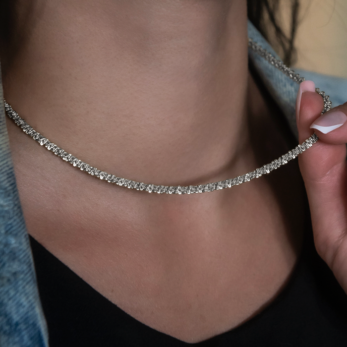 Popcorn Necklace in White Gold- 4mm