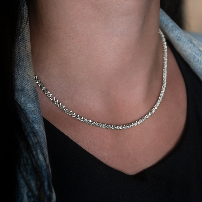 Popcorn Necklace in White Gold- 4mm