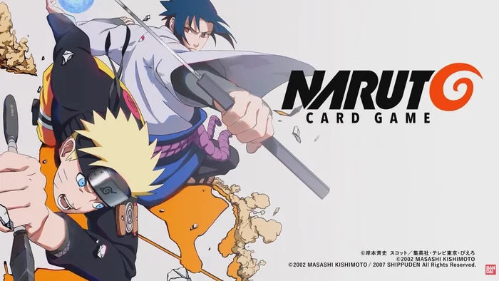 Bandai Naruto 01 Booster-Box für Trading Card Game, englische Version, zeigt Verpackung mit Karten und Logo.