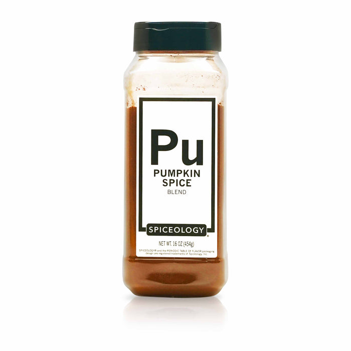 Bottle of Spiceology pumpkin spice on a white background