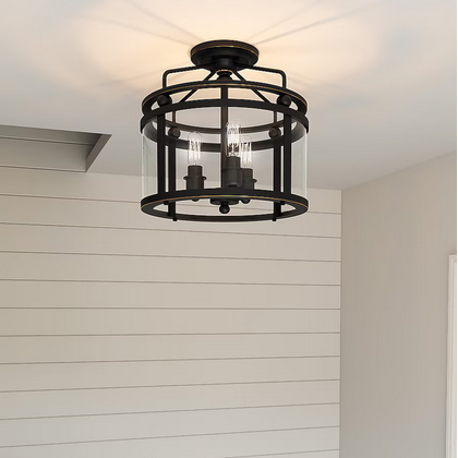 Quoizel Norfolk 3 -Light 11.87-in Gloss Bronze Semi Flush Mount Light