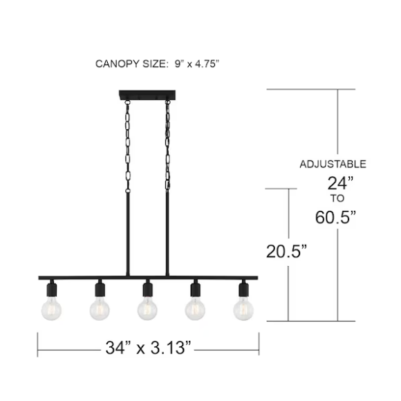 Quoizel Pendle Brooke 5 -Light Matte Black Bare bulb Steel Chandelier