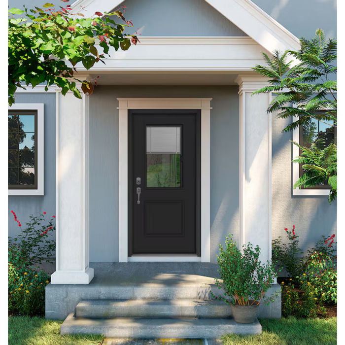 RELIABILT 32-in x 80-in x 4-9/16-in Steel Right-hand inswing Primed Front Door Blinds Included