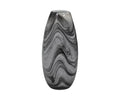 A tall, oval-shaped Retro Swirl Vase in a bold black/multi marbled swirl pattern, this hand-finished glass piece is displayed against a plain white background.